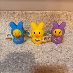 Set of 3 Genuine Peeps Duckalooz Bunny Duck Figure Set - Blue, Yellow, Purple